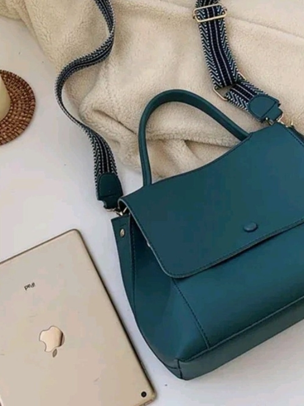 Teal Crossbody Top-Handle Bag with Removable Strap
